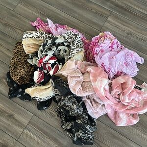 Set of 9 long scarves. Multi color and fabric